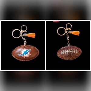 Sparkly Miami Dolphins Football Bag Charm/ Keychain with Orange Tassel